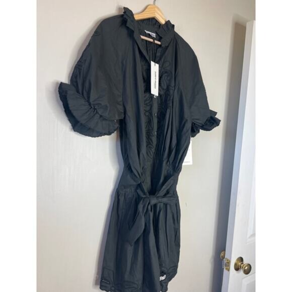 NWT Juliet Dunn Women's Poplin Blouson Embroidery Mini Dress Black Size: Medium - Picture 3 of 8